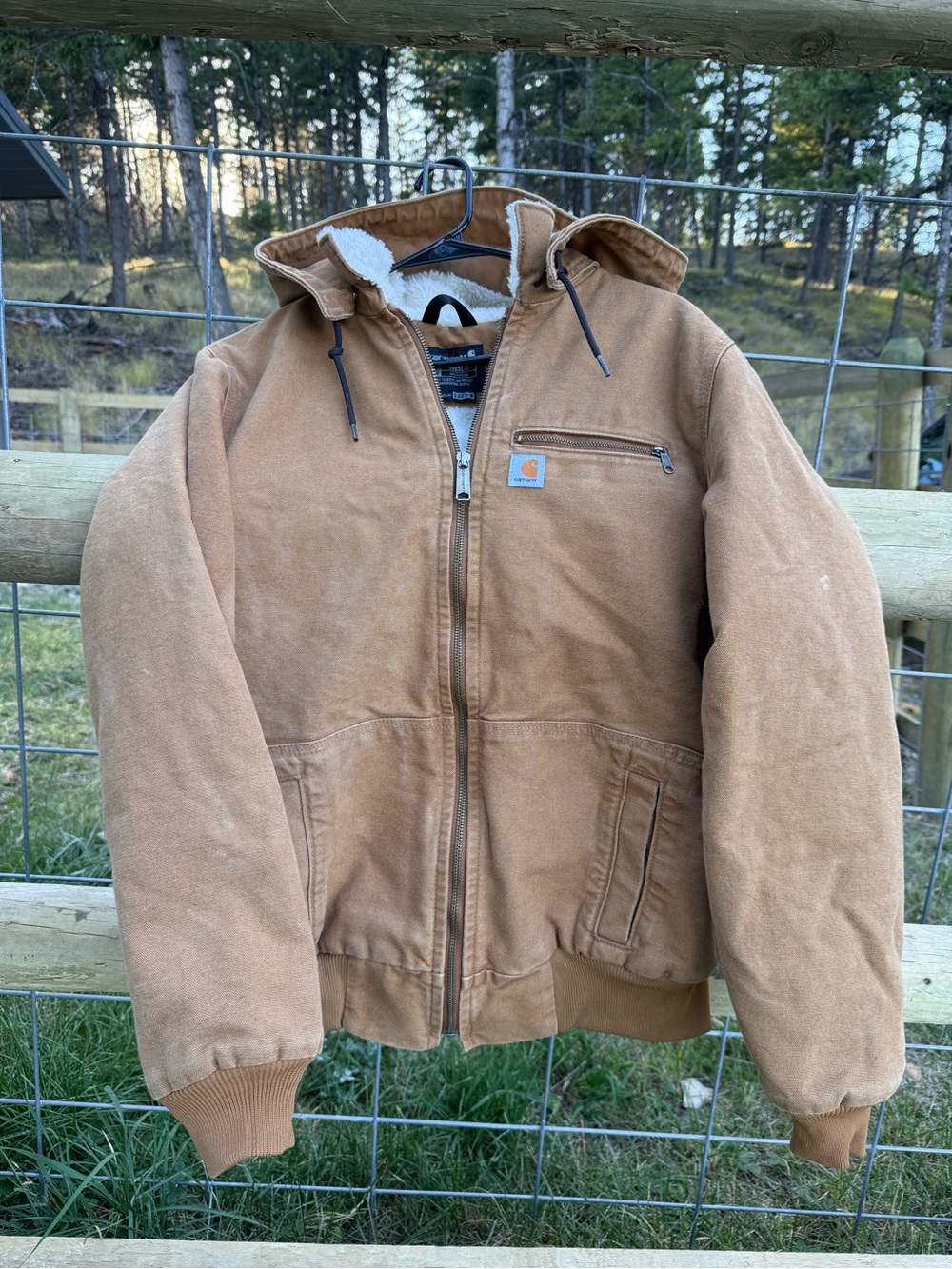 Carhartt Wildwood Tan Hooded Canvas Jacket with Sherpa Lining